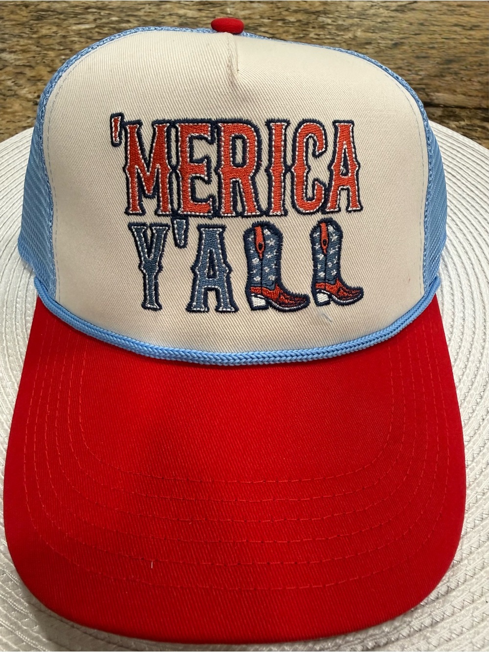 Women Merica Y'all Red & Blue Trucker Hat